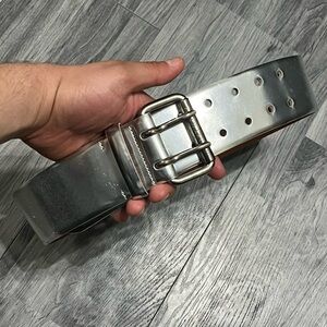 Runway Ralph Lauren Collection Silver Art Deco Wide Leather Belt Made In Italy